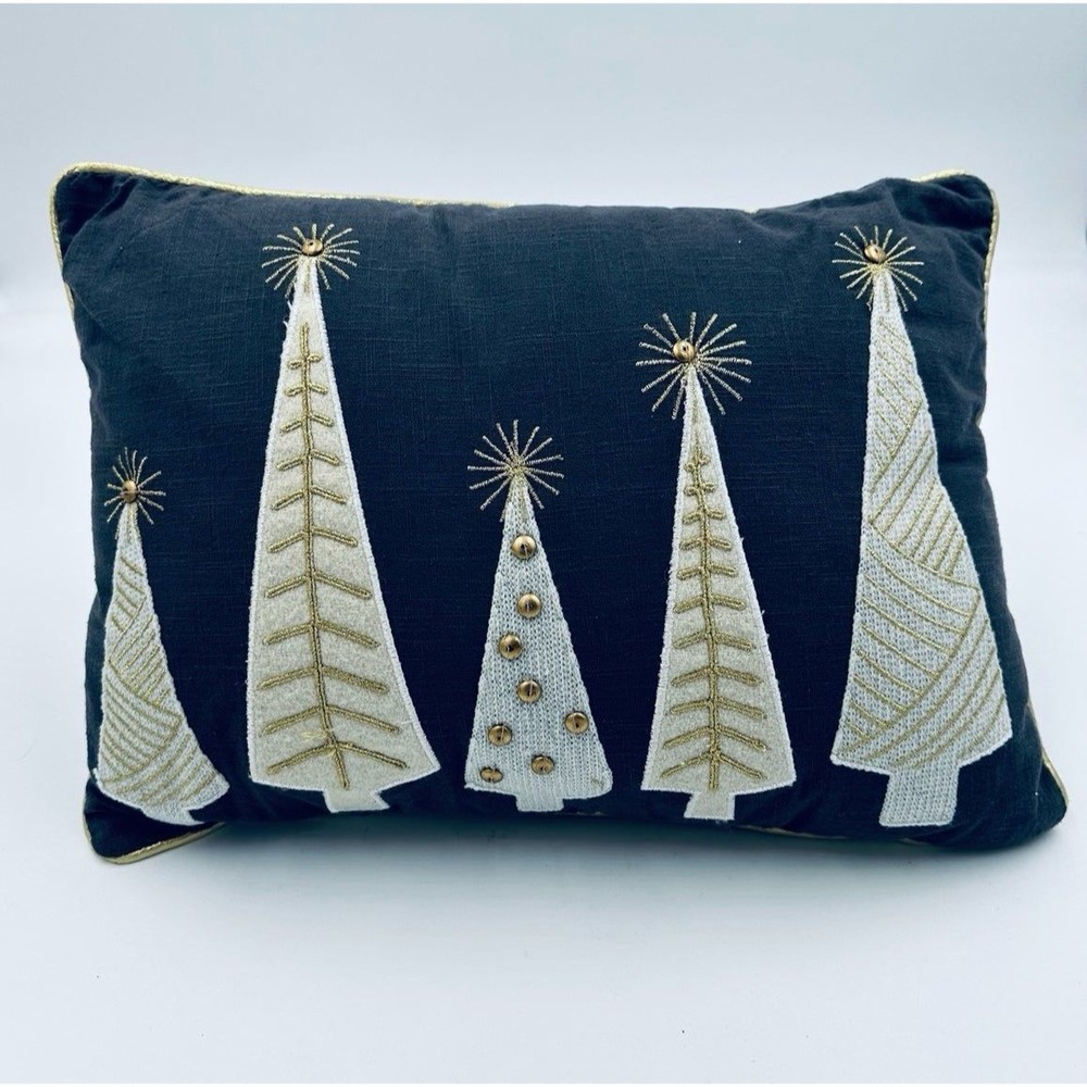 Pier 1 Christmas Holiday Throw accent Pillow Christmas x-mas Trees Navy Blue